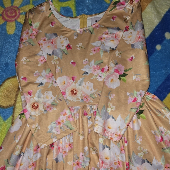 JessaKae Beige Floral Long Sleeve Maxi Dress with Pink Accents - Picture 8 of 8